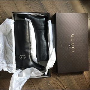 Gucci black leather riding boots 39